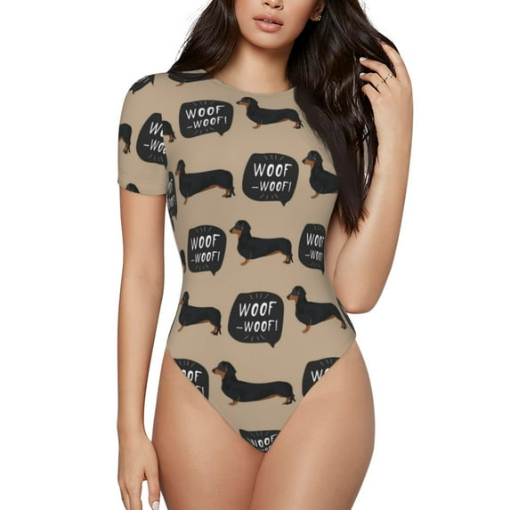 Naloa Dachshund Dog Woof Women's Short-Sleeved Onesie, One-Piece Swimsuit for Parties, dates, clubs - Small