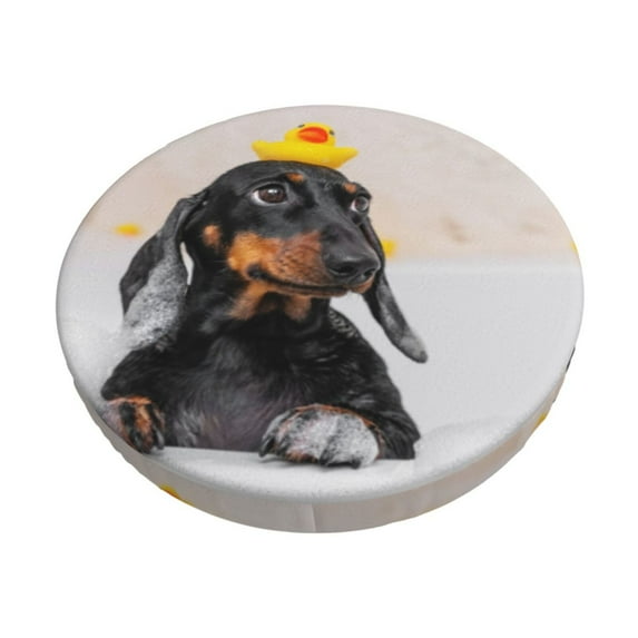 Naloa Dachshund Sitting in Bathtub Round Bar Stool Cushion Cover 12-14 inch, Fits Kitchen, Office, Restaurant Chairs - 14 inch