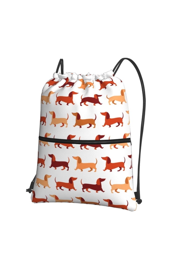Dachshund Walking Drawstring Backpack String Bag Cinch Water Resistant for Gym Shopping Sport Yoga