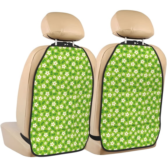 Naloa Daisies Flowers 2Pcs Anti-Kick Back Seat Cover Kick Mat, Car Seat Protector with 3 Storage Pockets