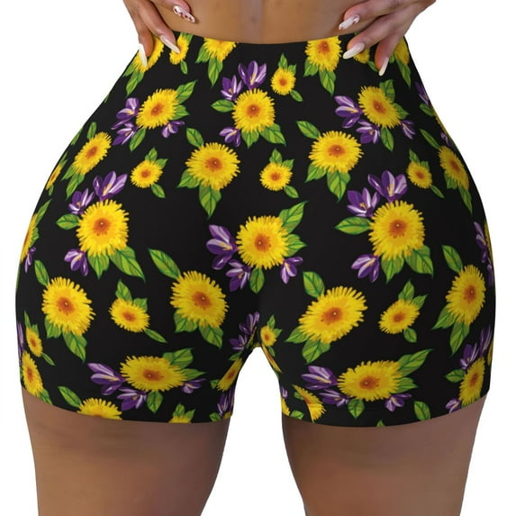 Naloa Daisies Flowers Biker Shorts for Women Seamless Scrunch Short Women’s Yoga Shorts for Gym Running Sport Shorts - Large