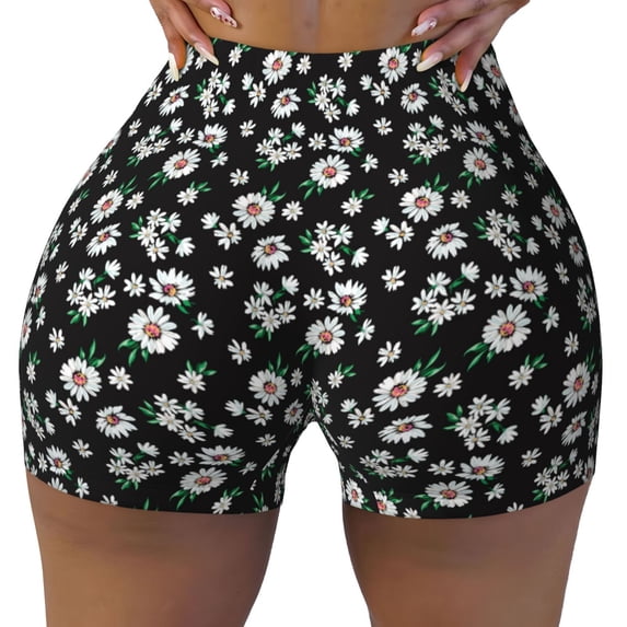 Naloa Daisies Flowers Biker Shorts for Women Seamless Scrunch Short Women’s Yoga Shorts for Gym Running Sport Shorts - Large