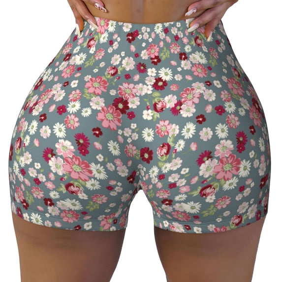 Naloa Daisies Flowers Biker Shorts for Women Seamless Scrunch Short Women’s Yoga Shorts for Gym Running Sport Shorts - Small