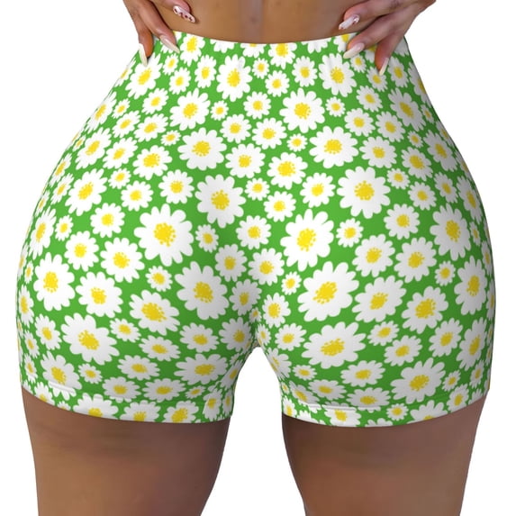 Naloa Daisies Flowers Biker Shorts for Women Seamless Scrunch Short Women’s Yoga Shorts for Gym Running Sport Shorts - X-Large