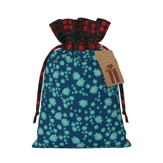 Naloa Daisies Flowers Christmas Gift Bags Christmas Drawstring Gift Bags Christmas Trees Decorations Indoor Holiday Party Christmas Treat Bags-Black