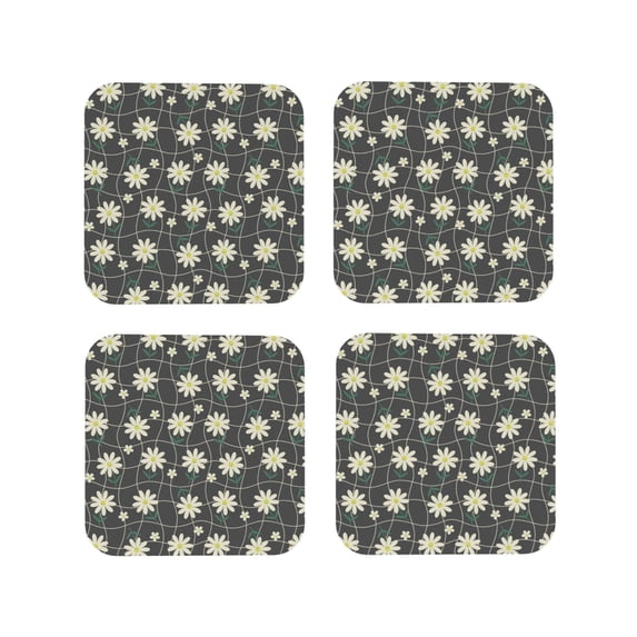Naloa Daisies Flowers Coasters for Set of 4 - PU Leather Coasters, Coasters for Table Cup Tea Coffee Beer, Decorative for Kitchen Homedecor (Round)