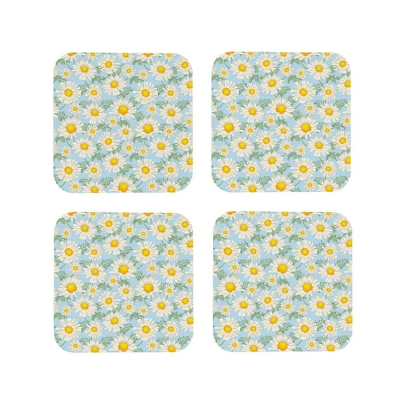 Naloa Daisies Flowers Coasters for Set of 4 - PU Leather Coasters, Coasters for Table Cup Tea Coffee Beer, Decorative for Kitchen Homedecor (Round)