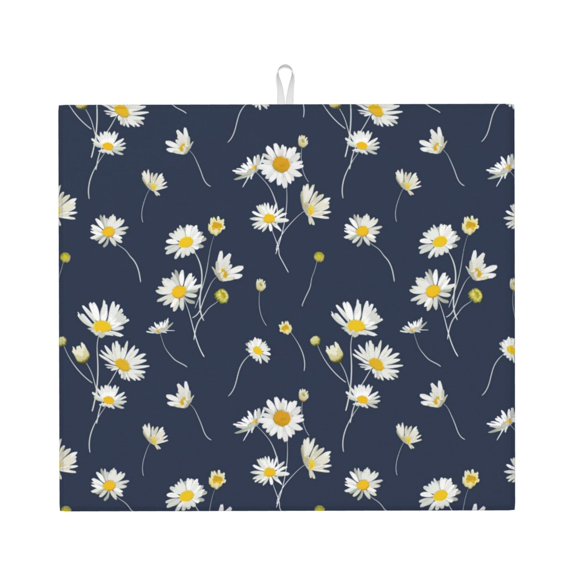 Naloa Daisies Flowers Dish Drying Mat for Kitchen Counter, Heat Resistant Drainer Mats, Absorbent Draining Mat,Dish Rack Pad,16"x18"