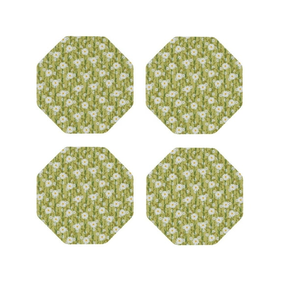 Naloa Daisies Flowers Leather Coasters for Drinks, Durable Drink Coasters 4 Set for Tabletop Protection, Luxurious Home Décor and Housewarming Gift ( {designName})Octagon
