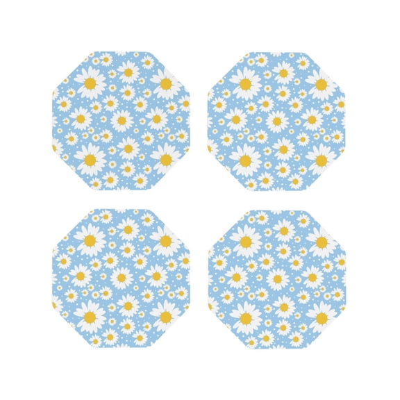 Naloa Daisies Flowers Leather Coasters for Drinks, Durable Drink Coasters 4 Set for Tabletop Protection, Luxurious Home Décor and Housewarming Gift ( {designName})Octagon
