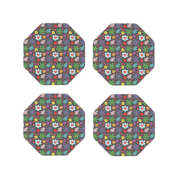 Naloa Daisies Flowers Leather Coasters for Drinks, Durable Drink Coasters 4 Set for Tabletop Protection, Luxurious Home Décor and Housewarming Gift ( {designName})Octagon