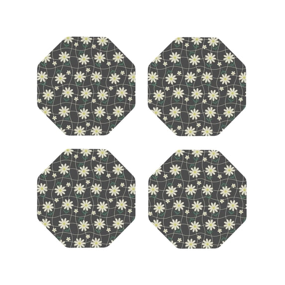 Naloa Daisies Flowers Leather Coasters for Drinks, Durable Drink Coasters 4 Set for Tabletop Protection, Luxurious Home Décor and Housewarming Gift ( {designName})Octagon