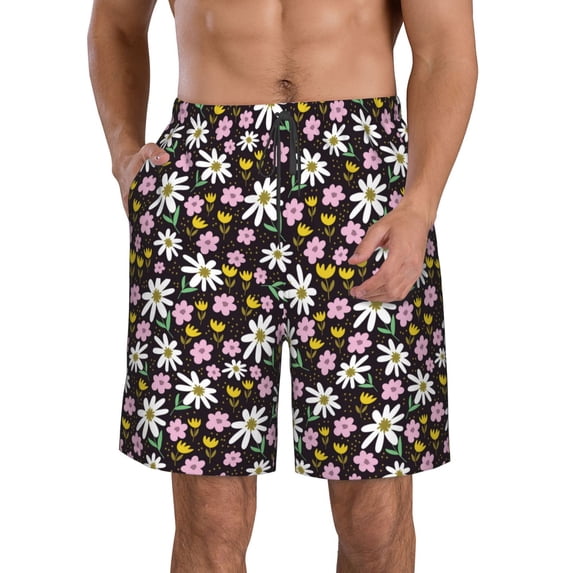 Naloa Daisies Flowers Men's Beach Shorts, Surfing shorts, Swim trunks, Quick Dry Swim Trunks for Surfing Beach Fun - Small