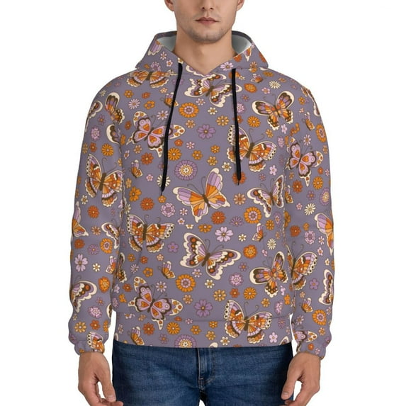 Naloa Daisies Flowers Men's Casual Hooded Collar Drawstring Hoodies Pullover Sweatshirts Casual Long Sleeve Shirts-Medium