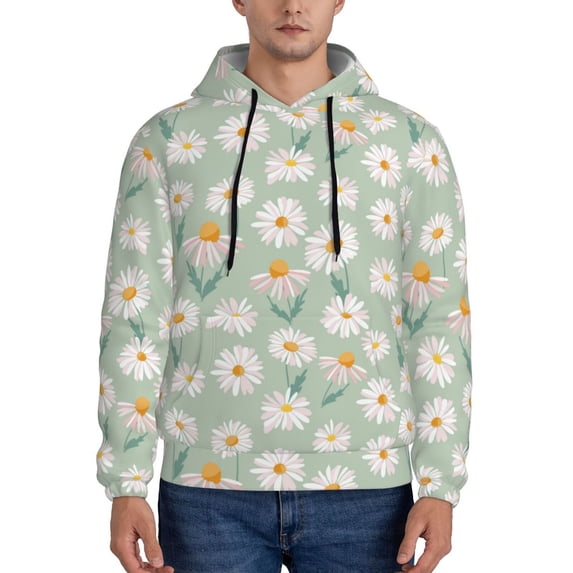 Naloa Daisies Flowers Men's Casual Hooded Collar Drawstring Hoodies Pullover Sweatshirts Casual Long Sleeve Shirts-Medium