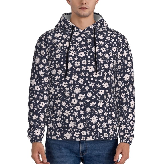 Naloa Daisies Flowers Men's Casual Hooded Collar Drawstring Hoodies Pullover Sweatshirts Casual Long Sleeve Shirts-Small