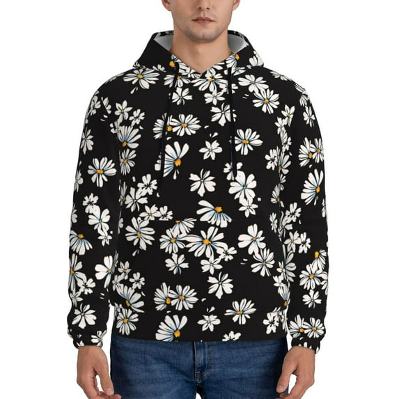 Naloa Daisies Flowers Men's Casual Hooded Collar Drawstring Hoodies Pullover Sweatshirts Casual Long Sleeve Shirts-Small