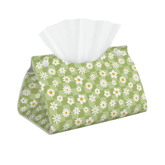 Naloa Daisies Flowers Print Leather Tissue Box Cover Rectangle | Long Tissue Box Cover | Tissue Box Holder | Tissue Holder for Bathroom