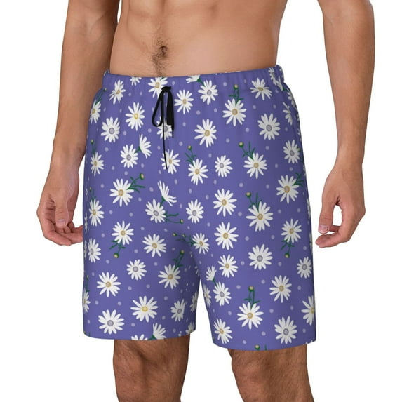 Naloa Daisies Flowers Print Men Swim Trunks with Compression Liner ,Board Shorts,Men's Swim Shorts with Drawstring and Elastic Waistband-XX-Large