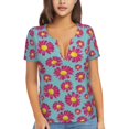 thumbnail image 1 of Naloa Daisies Flowers Print T-Shirts Short Sleeve V Neck Tees for Women Fashion Tops Trendy Lightweight Soft Casual Summer Outfits Clothes, 1 of 5