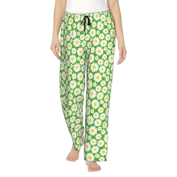 Naloa Daisies Flowers Print Women’s Ultra-Soft Comfy Pajama Lounge Pants with Pockets & Drawstring