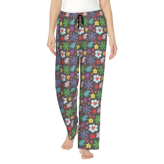 Naloa Daisies Flowers Print Women’s Ultra-Soft Comfy Pajama Lounge Pants with Pockets & Drawstring
