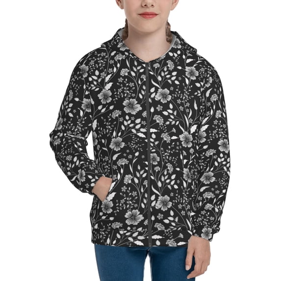 Naloa Daisies Flowers Teenage Zipper Hoodie, Long Sleeve Zip Up Hoodies Casual Jackets Tops for 7-12 Years-Medium