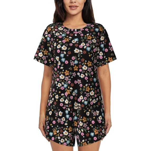 Naloa Daisies Flowers Women's Short-Sleeved Pajama Set, Loungewear, Summer pajamas, Breathable Cozy - 3X-Large