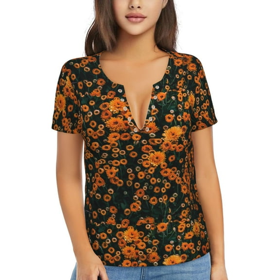 Naloa Daisies Print T-Shirts Short Sleeve V Neck Tees for Women Fashion Tops Trendy Lightweight Soft Casual Summer Outfits Clothes