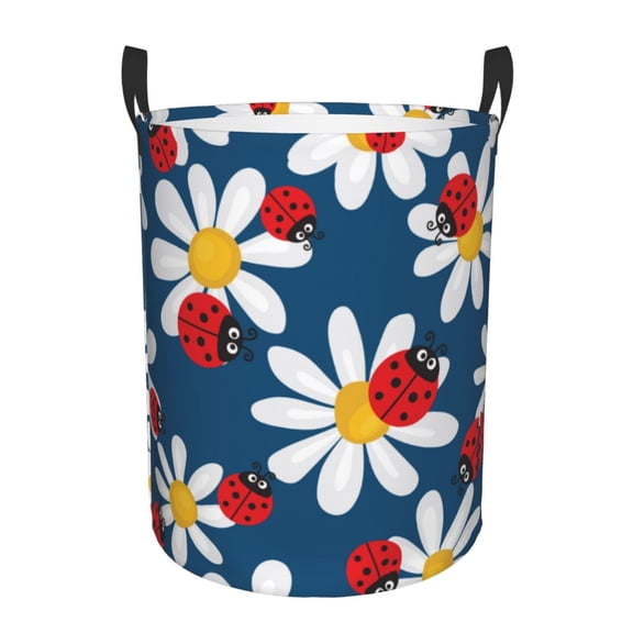 Naloa Daisies With Ladybugs Round Large Laundry Basket, Toy Storage for Hamper Kids Room,Toy Storage-