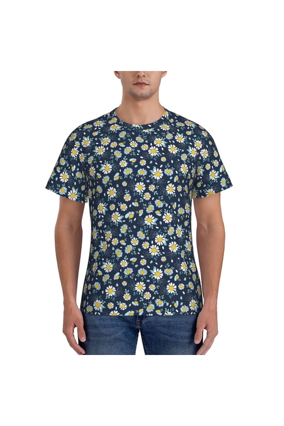 Daisy Floral B Men's T-Shirt Sport T-shirt Men's Basic Tee Casual Men's Shirt, Round Neck, Short Sleeves - Medium