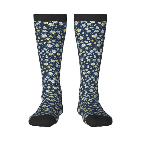 Naloa Daisy Floral B Thigh High Socks Extra Long Stretchy Sock Women Over Knee High Opaque Stocking Daily Wear