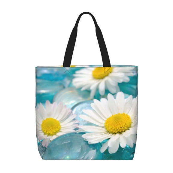 Naloa Daisy Flowers Tote Bag for Women, Foldable Tote Bag With Zipper, Large Shoulder Bag, Top Handle Handbag for Travel, Work, Shopping