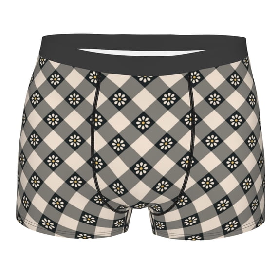 Naloa Daisy Plaid Black Print Mens Underwear - Boxers for Men, Classic Briefs for Men