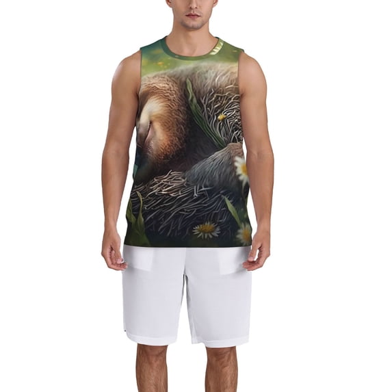 Naloa Daisy Sleeping Sloth Basketball Jersey Reversible Men's Mesh Athletic Sports Shirts Training Practice S-4XLXX-Large