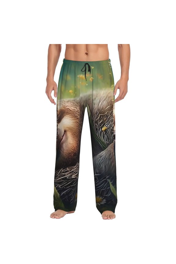 Daisy Sleeping Sloth Pajama Pants Men, PJ Bottoms, Sleep & Lounge Pants-Large