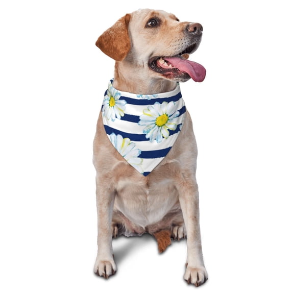 Naloa Daisy Striped Nautical Dog Bandanas 1PC Washable Triangle Dog Scarfs Premium Durable Fabric, for Small Medium Large Dogs and Cats