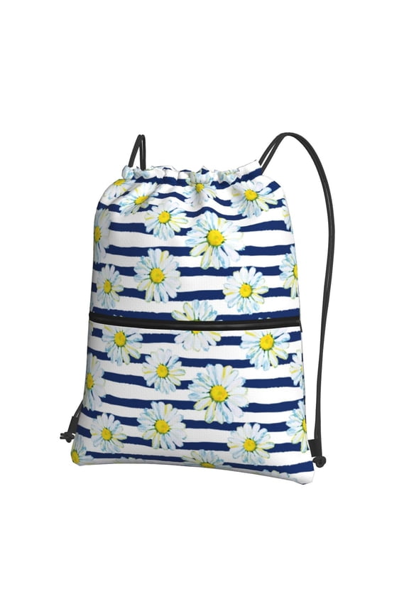 Daisy Striped Nautical Drawstring Backpack String Bag Cinch Water Resistant for Gym Shopping Sport Yoga