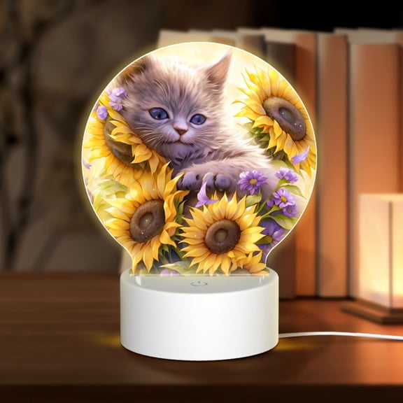Naloa Daisy Sunflower Lazy Cat Acrylic LED Night Light Custom LED Lights Personalized Nightlight Customized Gifts for Family Couples Friends