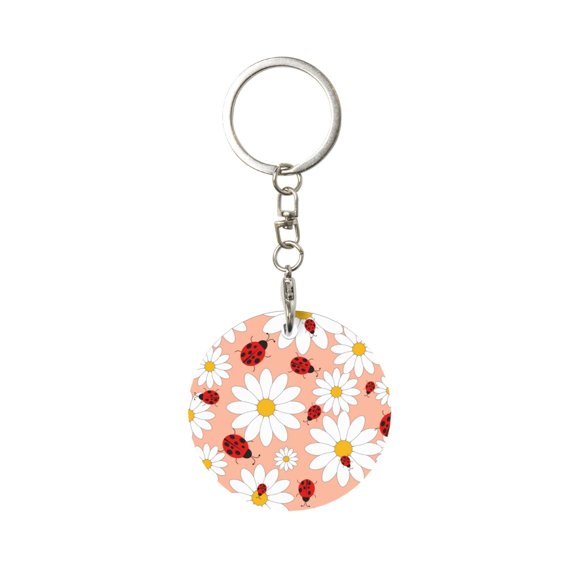 Naloa Daisy and Ladybug Print Round Keychain Keychain Key Ring, Key Tag, Key Chain Bulk for Gift Accessories (Round)