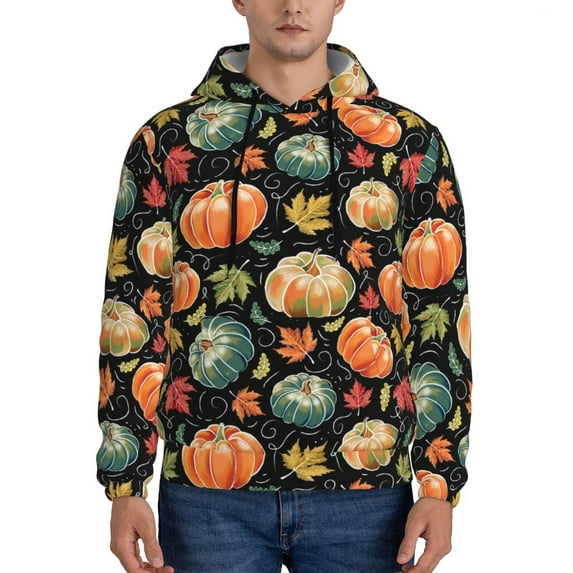 Naloa Daisy maple leaf Men's Casual Hooded Collar Drawstring Hoodies Pullover Sweatshirts Casual Long Sleeve Shirts-4X-Large