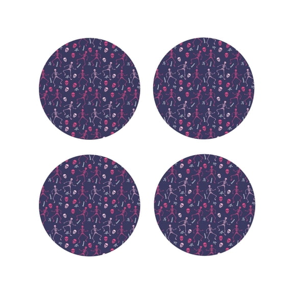 Naloa Dance Skull Star Leather Coasters for Drinks, Durable Drink Coasters 4 Set for Tabletop Protection, Luxurious Home Décor and Housewarming Gift ( {designName})Round Shape
