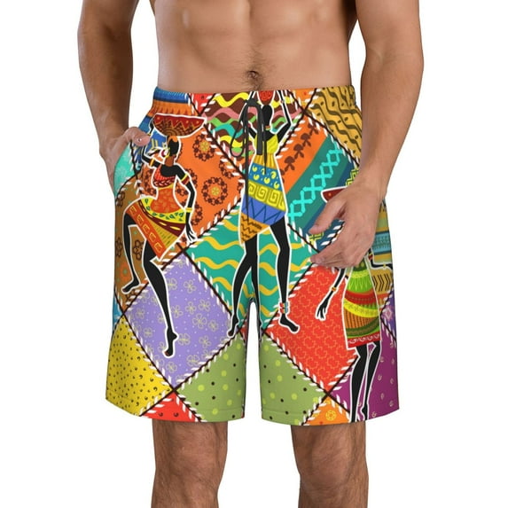 Naloa Dancing African Womans Men's Beach Shorts, Surfing shorts, Swim trunks, Quick Dry Swim Trunks for Surfing Beach Fun - Large