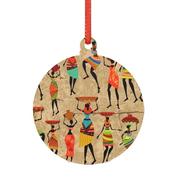 Naloa Dancing African Women Acrylic Santa Tree Decorations Christmas Hanging Pendant for Christmas Winter New Year Party Hanging Decorations-Round Shape