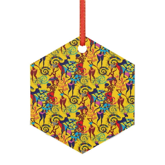 Naloa Dancing African Women Acrylic Santa Tree Decorations Christmas Hanging Pendant for Christmas Winter New Year Party Hanging Decorations-Hexagon