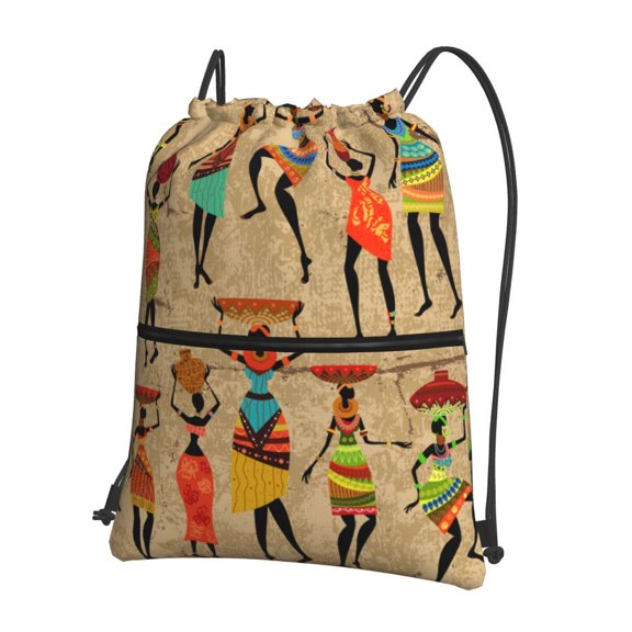 Naloa Dancing African Women Drawstring Backpack String Bag Cinch Water Resistant for Gym Shopping Sport Yoga