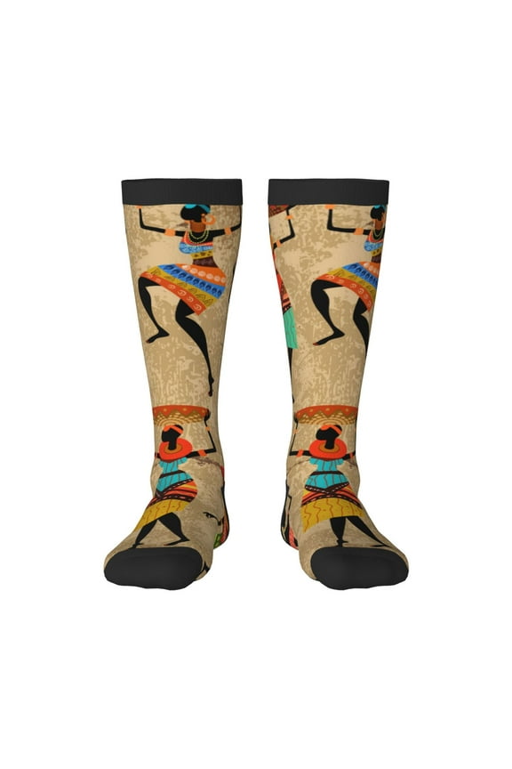 Dancing African Women Knee Socks, High Socks Long Stretchy Sock Women Knee High Stocking, Long Socks for Women
