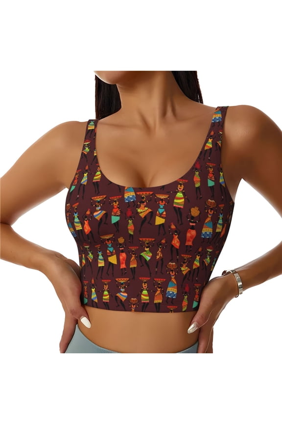 Dancing African Women1 Sports Bras for Women,Sports Bras for Women High Support with Removable Pads-X-Large