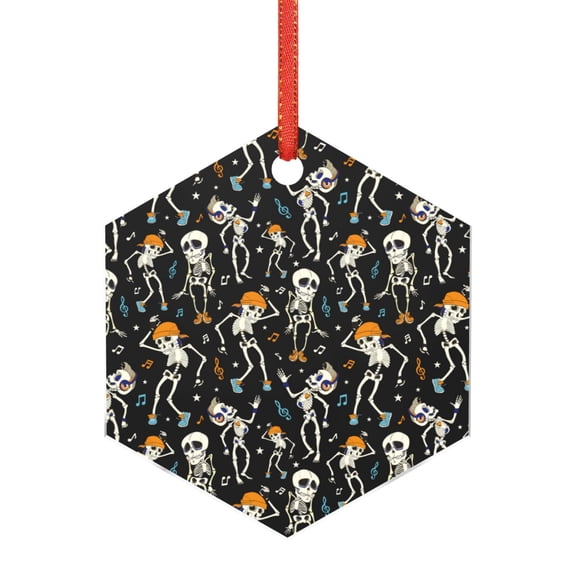 Naloa Dancing Skeleton Party Acrylic Santa Tree Decorations Christmas Hanging Pendant for Christmas Winter New Year Party Hanging Decorations-Hexagon