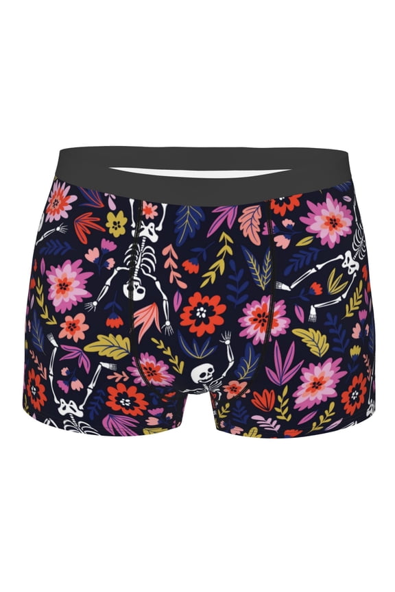 Dancing Skeletons Floral Garden Print Mens Underwear - Boxers for Men, Classic Briefs for Men